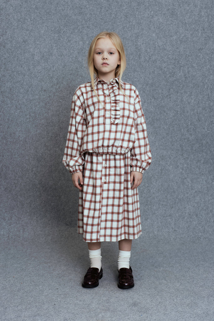 UNLABEL FW25 Kosi Pleated Skirt in Cream and Red Check