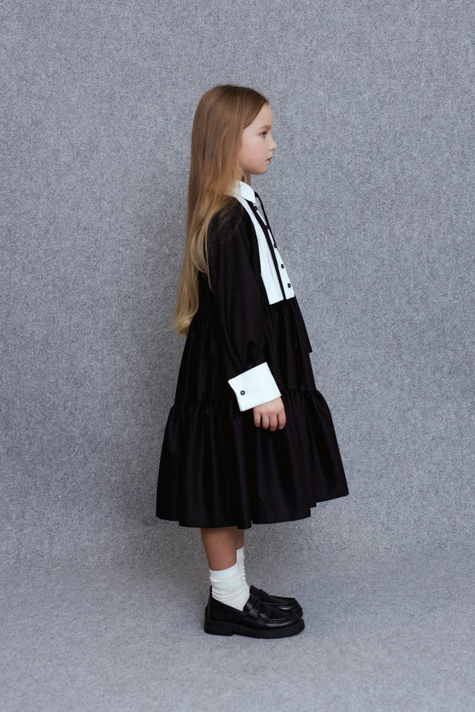 UNLABEL FW25 Indre Contrast Dress in Black Milano