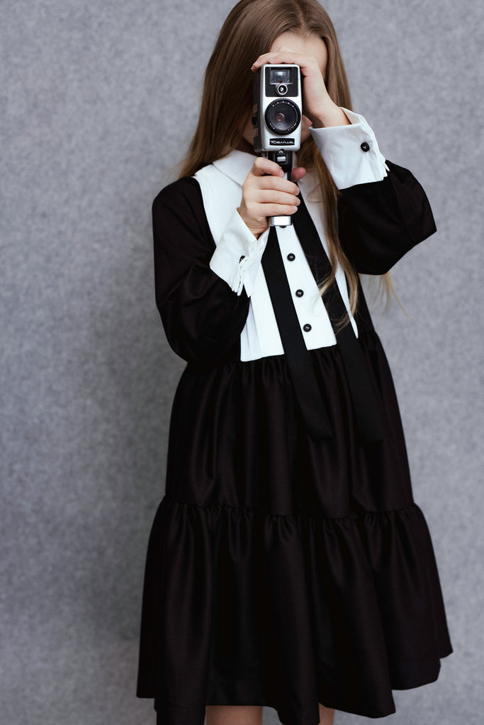 UNLABEL FW25 Indre Contrast Dress in Black Milano