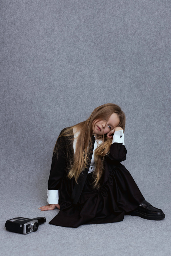 UNLABEL FW25 Indre Contrast Dress in Black Milano