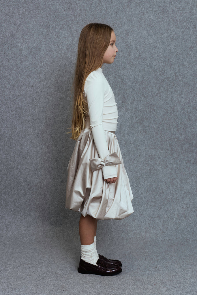 UNLABEL FW25 Agrio Long Sleeve Top with Bow Sleeve Details in Cream *PREORDER*