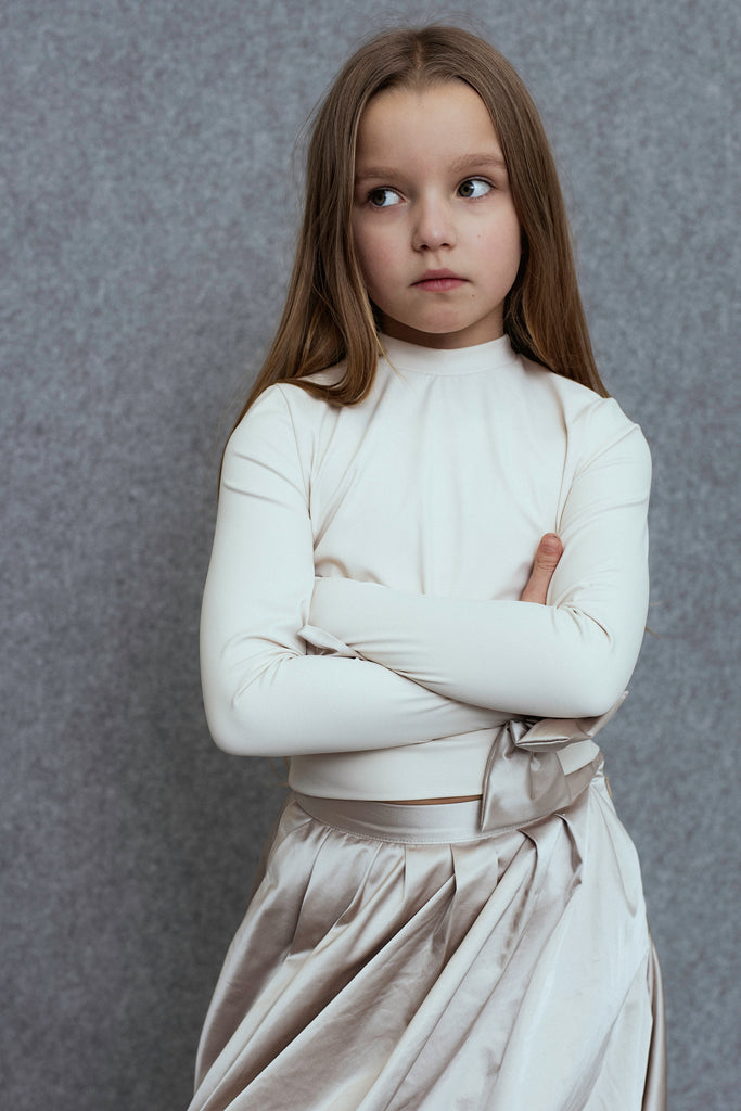 UNLABEL FW25 Agrio Long Sleeve Top with Bow Sleeve Details in Cream *PREORDER*