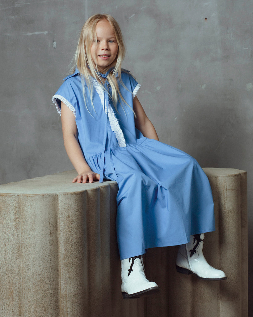 UNLABEL SS26 Dot Dress in Ocean Blue