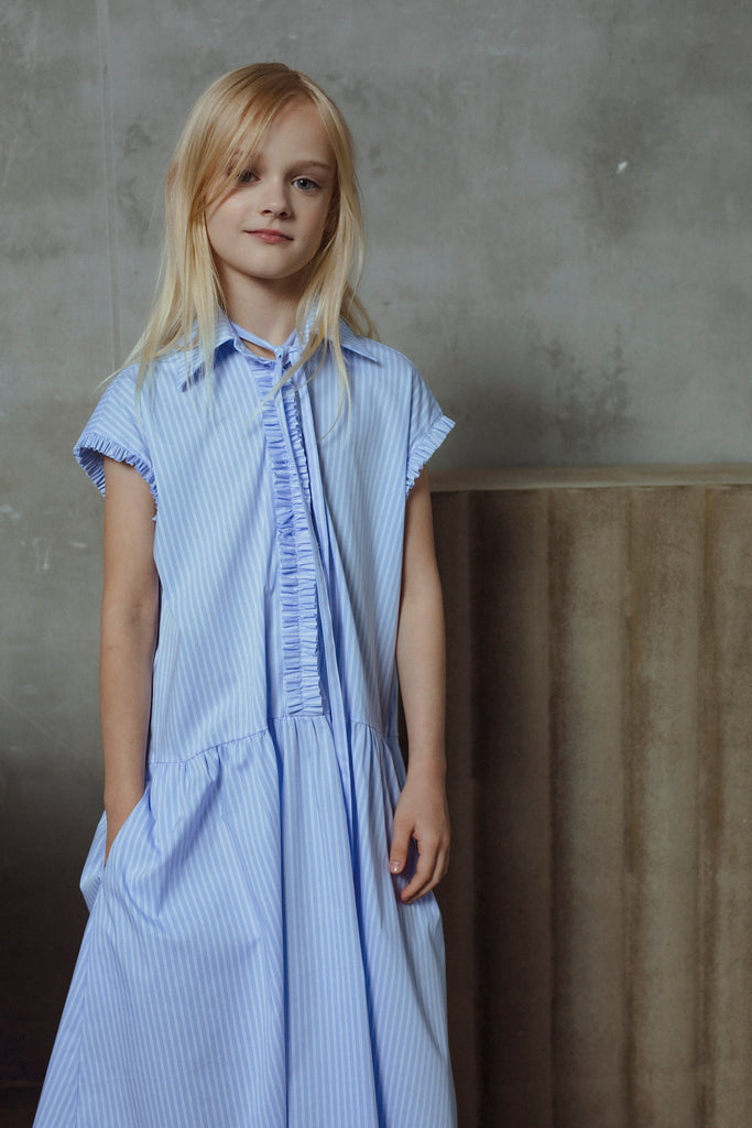 UNLABEL SS26 Amy Dress in Baby Blue Stripes