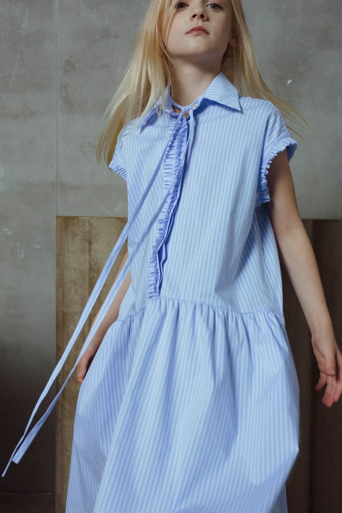 UNLABEL SS26 Amy Dress in Baby Blue Stripes