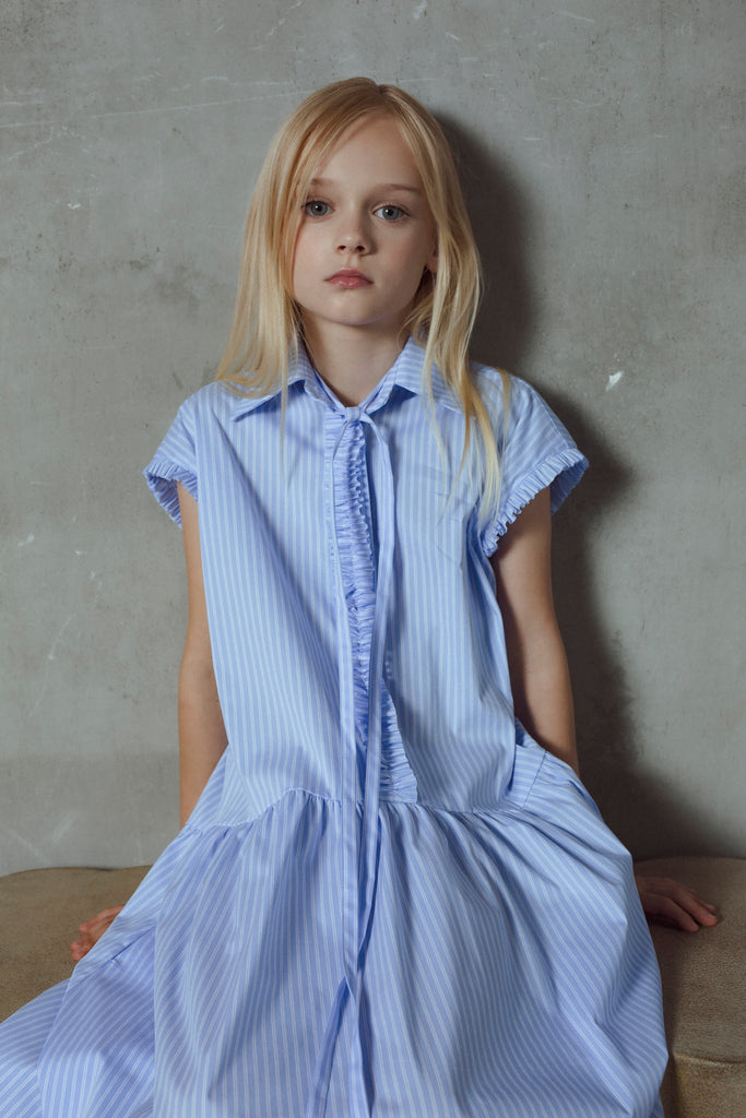 UNLABEL SS26 Amy Dress in Baby Blue Stripes