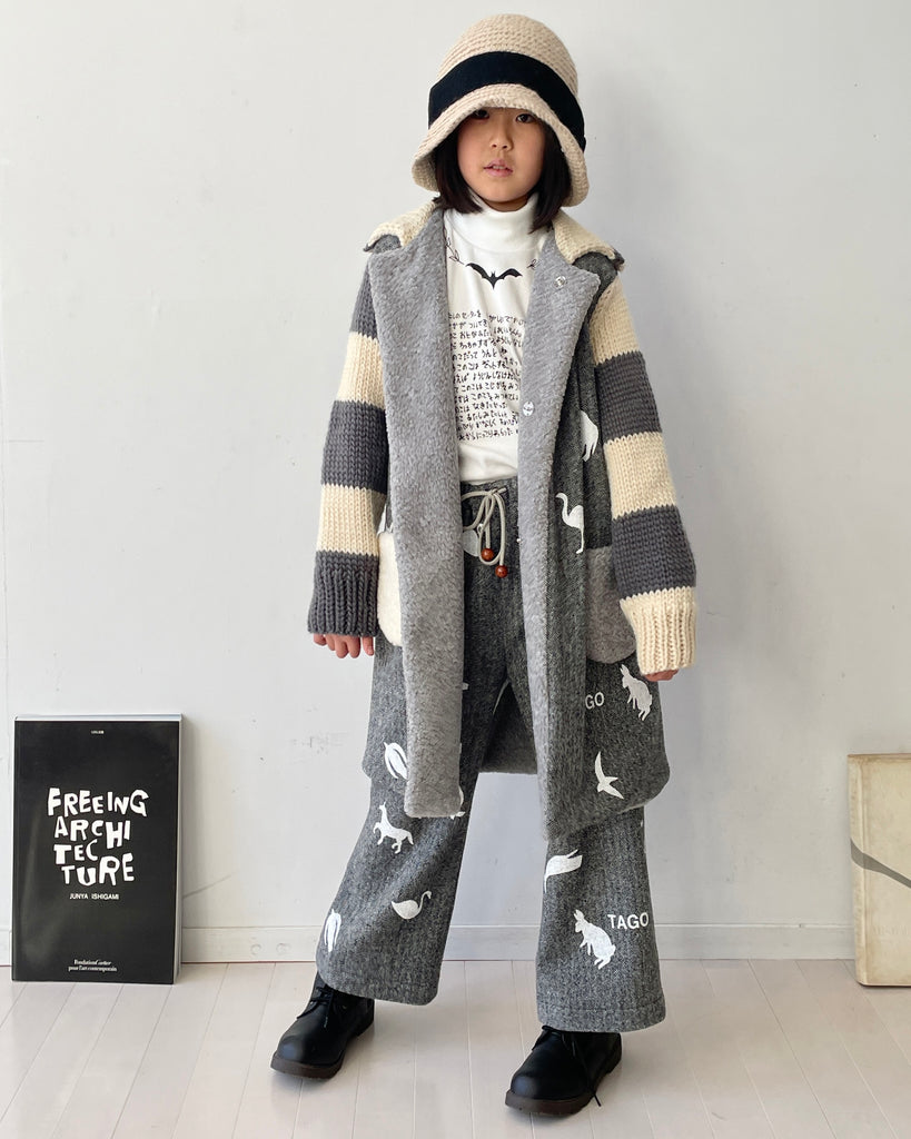 TAGO Herringbone Coat with Knit Sleeves in Cashmere Mix