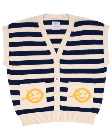 FISH&KIDS Knitted Polo Sweater with Embroidered Flower Peter Pan Collar (also in Adult)