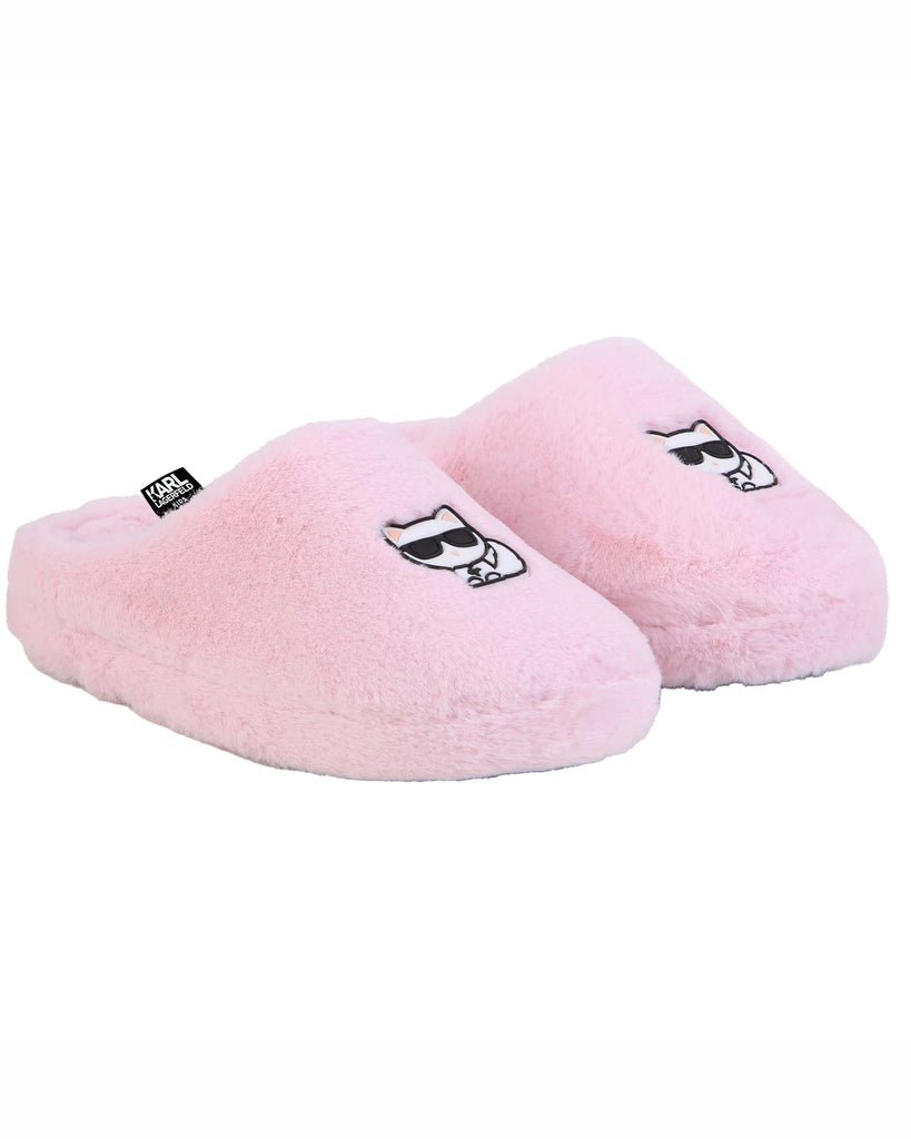 KARL LAGERFELD FW23 Faux Fur Pink Logo Mules Slippers
