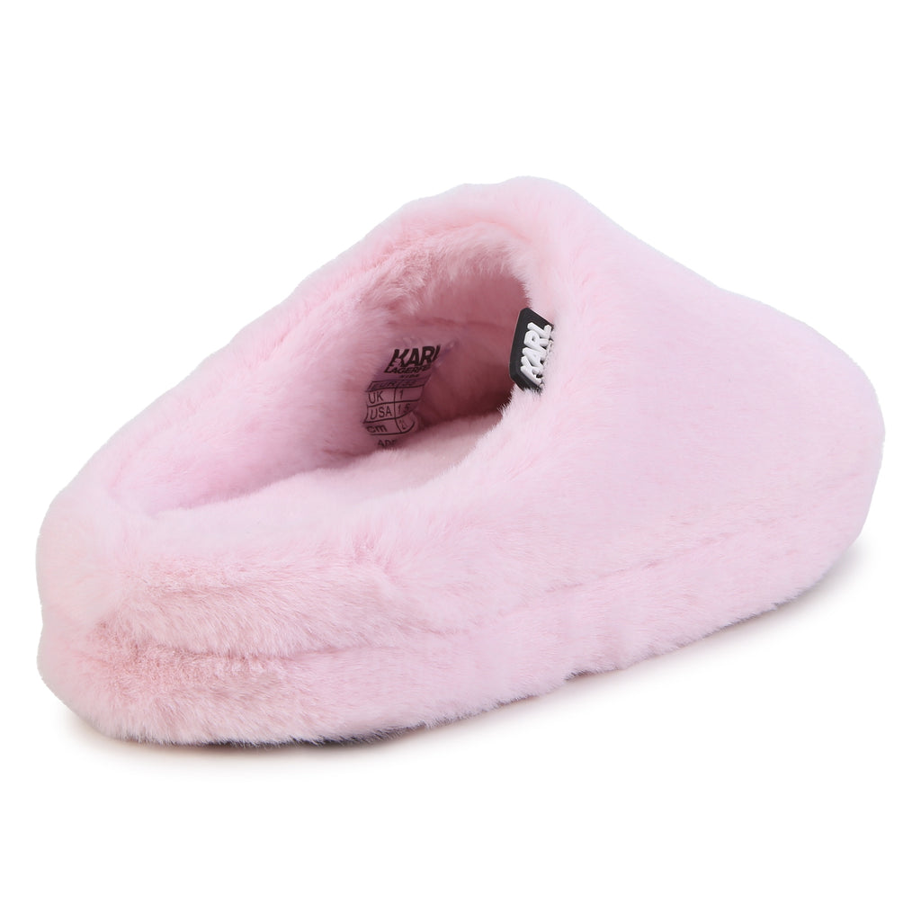 KARL LAGERFELD FW23 Faux Fur Pink Logo Mules Slippers