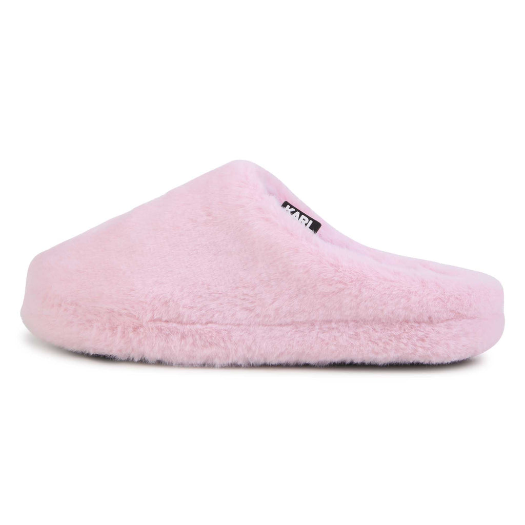 KARL LAGERFELD FW23 Faux Fur Pink Logo Mules Slippers