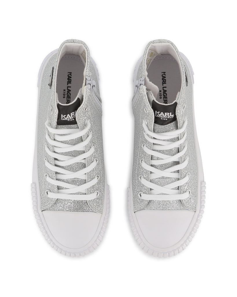 KARL LAGERFELD SS26 HIGH TOP SNEAKERS IN TEXTILE GLITTER