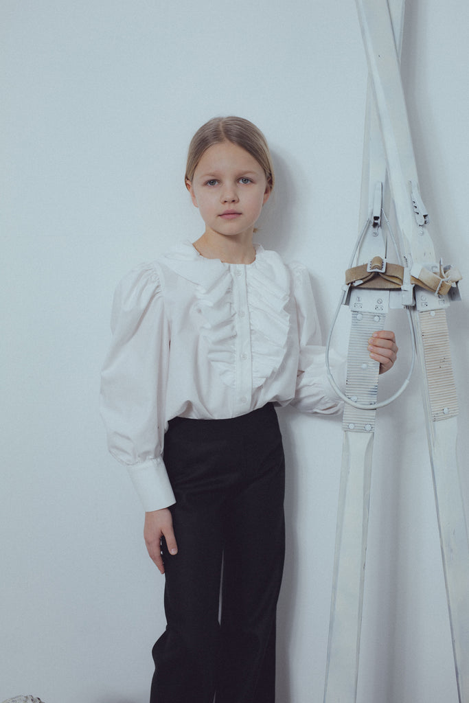 UNLABEL FW23 Content Ruffle Blouse in Pearl White