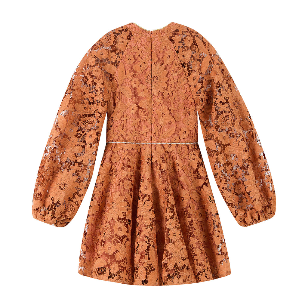 MARLO KIDS Esme Embroidered Sleeve Mini Dress in Cinnamon