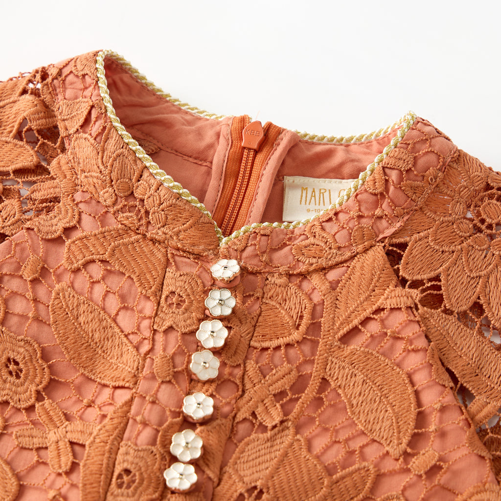 MARLO KIDS Esme Embroidered Sleeve Mini Dress in Cinnamon