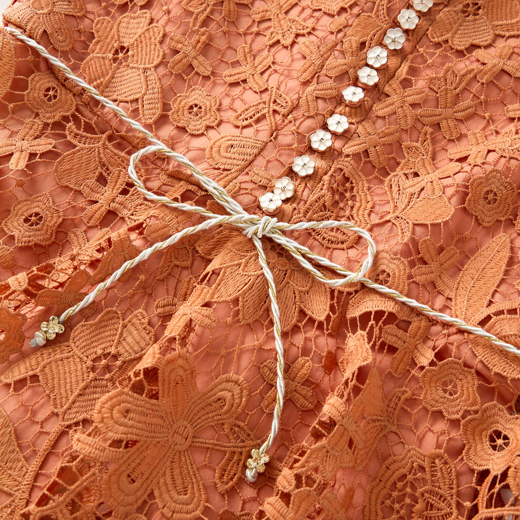 MARLO KIDS Esme Embroidered Sleeve Mini Dress in Cinnamon