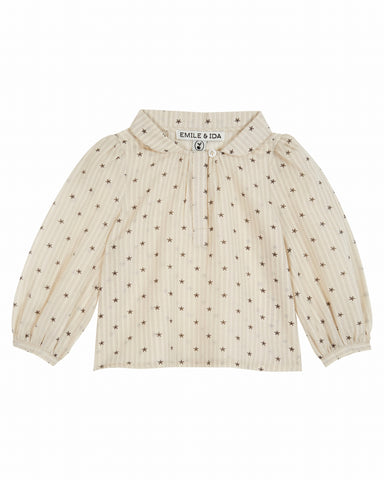 EMILE ET IDA Cotton Sweatshirt with Embroidered Collar in Ecru