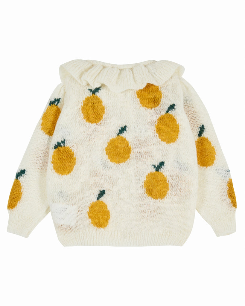 EMILE ET IDA AW23 Intarsia Ruffle Collar Cardigan in Lemons