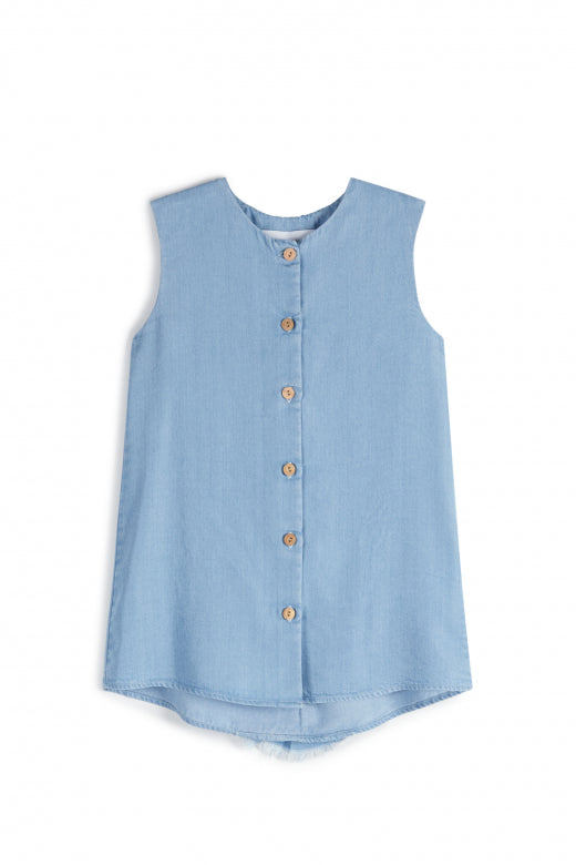WOLF AND RITA "An Ode To Summer" CECILIA LIGHT DENIM BLOUSE TOP