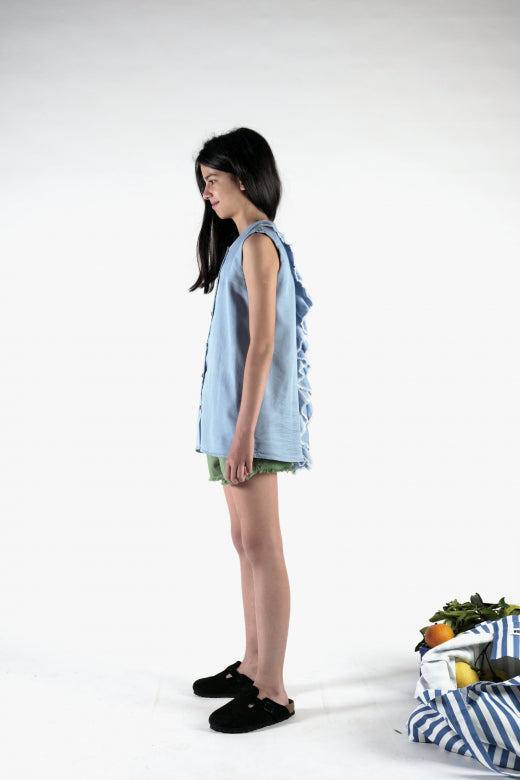 WOLF AND RITA "An Ode To Summer" CECILIA LIGHT DENIM BLOUSE TOP