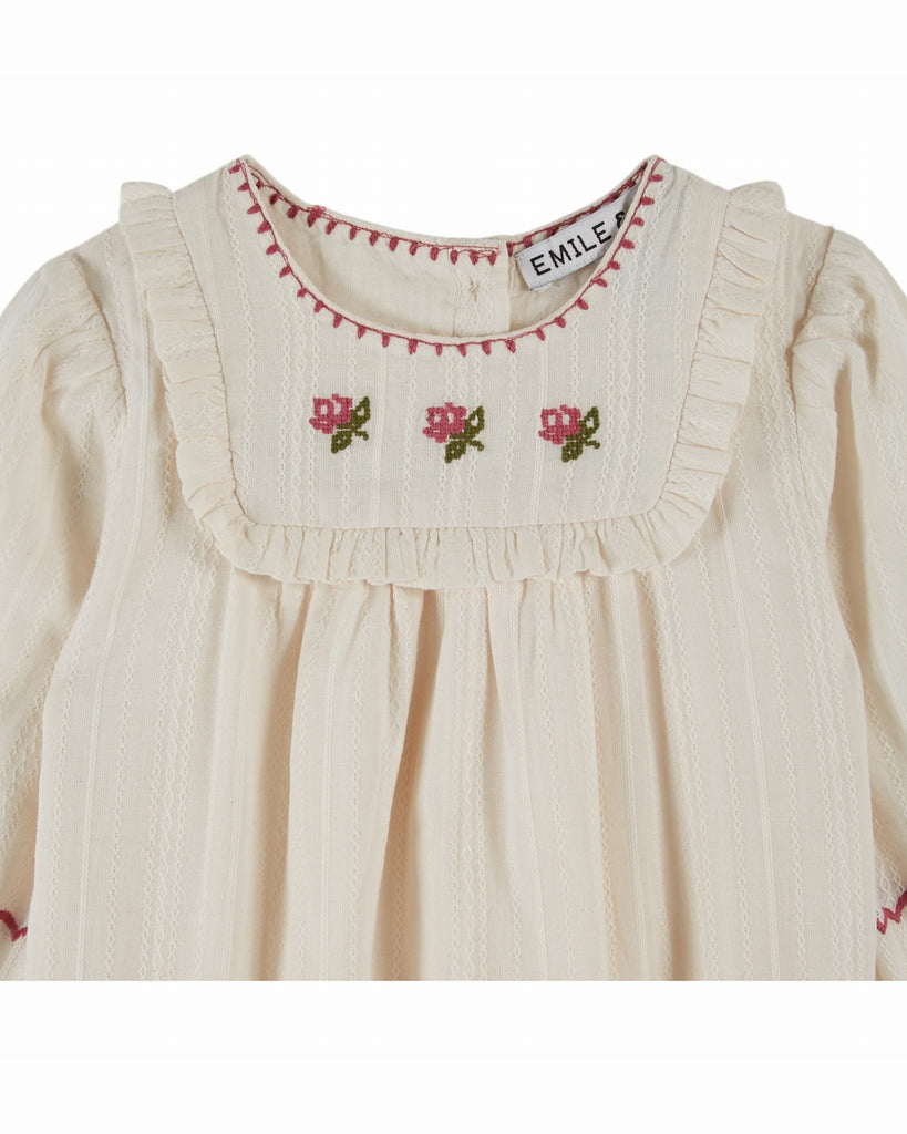 EMILE ET IDA FW25 BEBE ROMPER WITH EMBROIDERED ROSES
