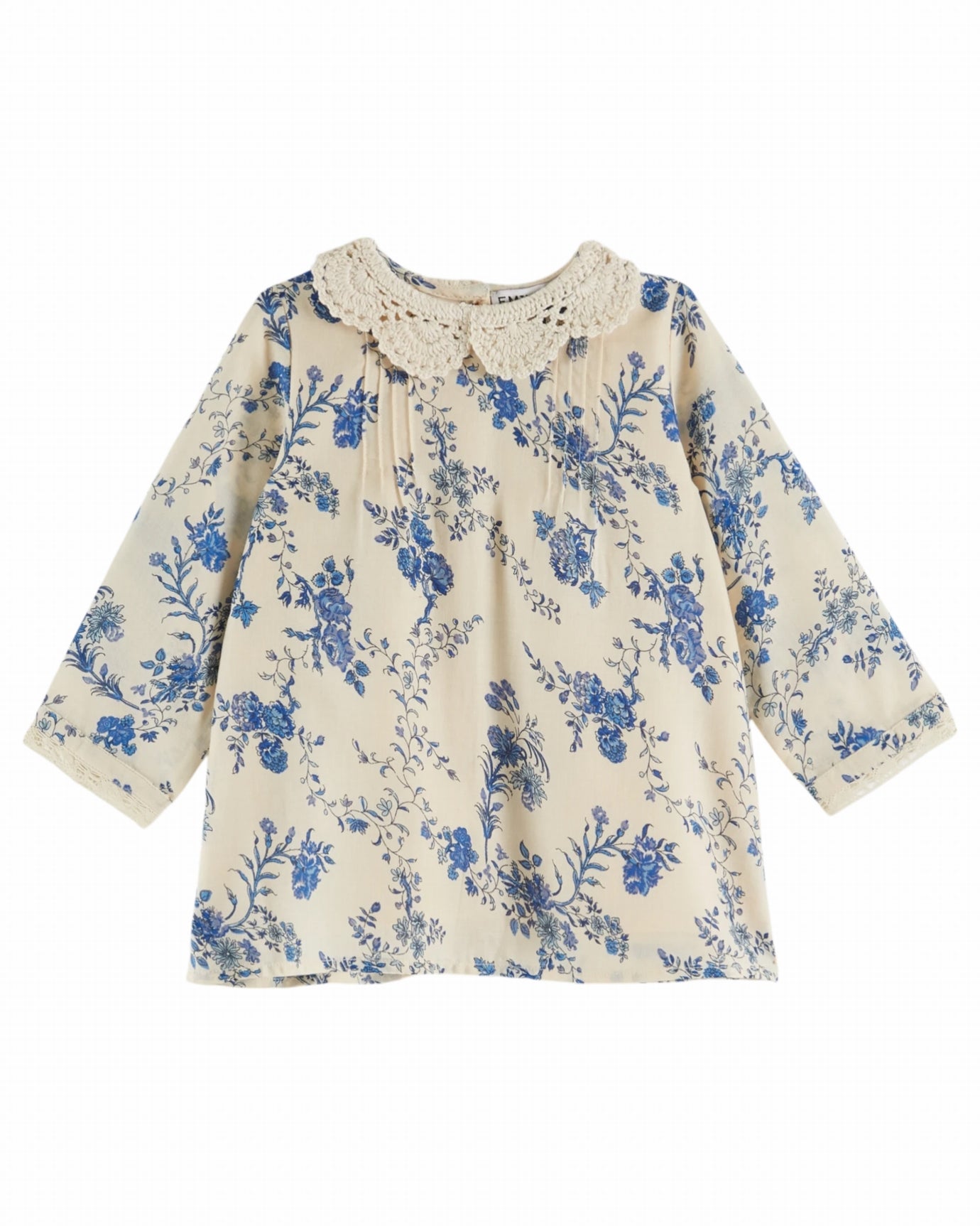 EMILE ET IDA FW25 BEBE ORCHID BLUE DRESS WITH CROCHET COLLAR