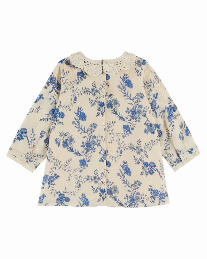 EMILE ET IDA FW25 BEBE ORCHID BLUE DRESS WITH CROCHET COLLAR