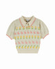 EMILE ET IDA SS26 Collared Short Sleeve Sweater with Spring Intarsia