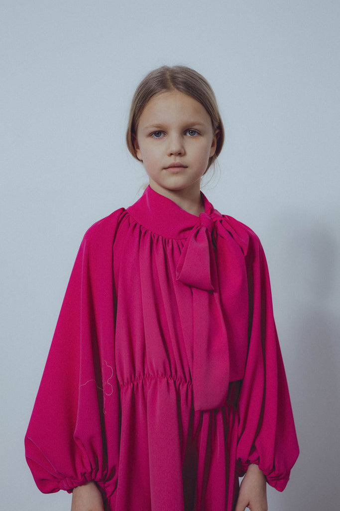 UNLABEL FW23 Sentimental Dress with Bow in Fuchsia