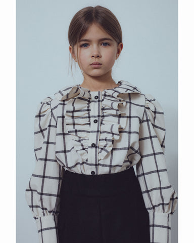 UNLABEL FW23 Curious Bow Blouse in Vanilla and Black