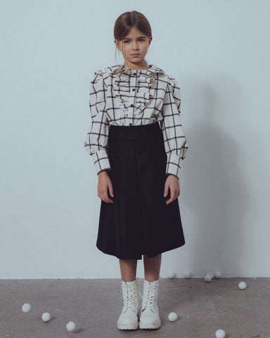 UNLABEL SS24 Mark Puffy Sleeve Dress in Sky Blue Checks