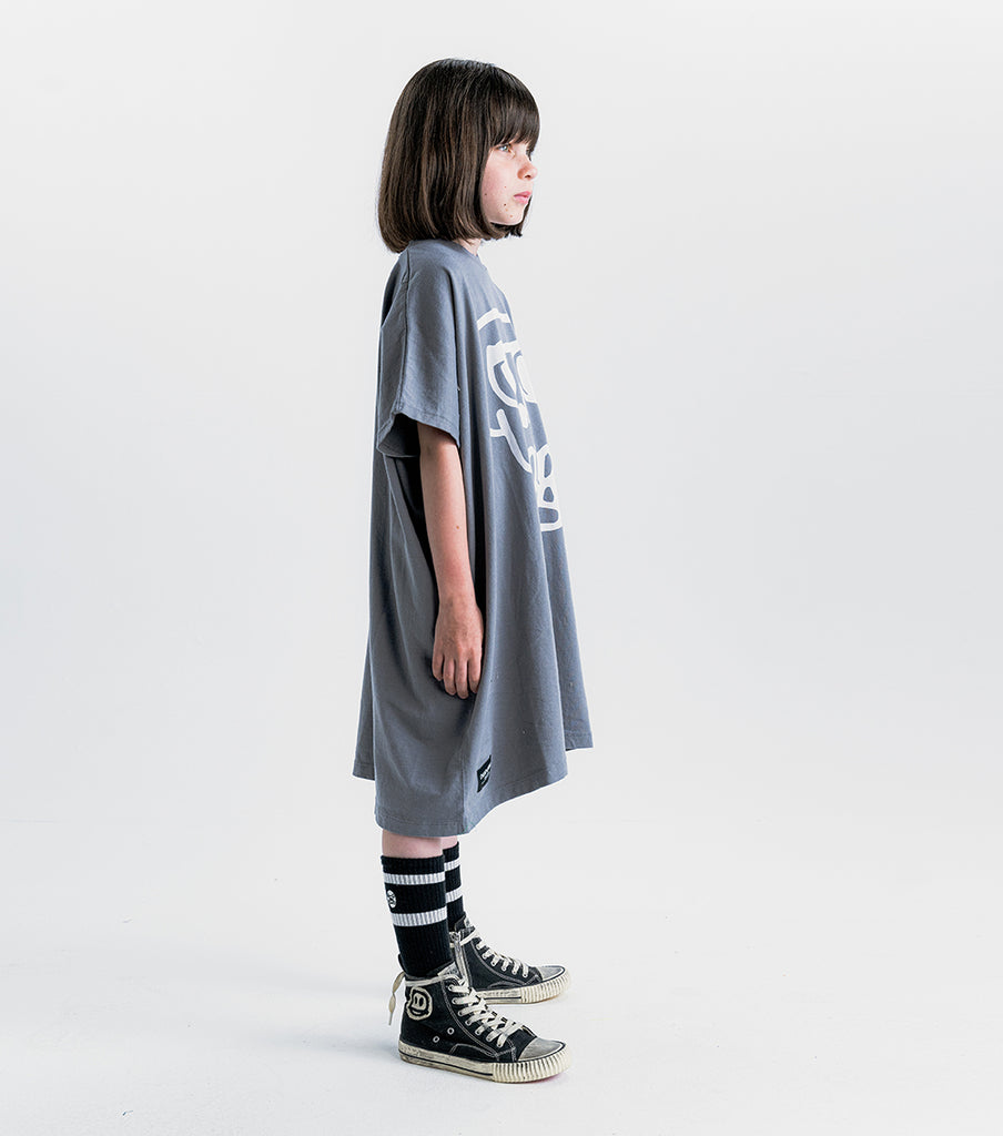 NUNUNU SS24 KOOKY SKULL BOX T-SHIRT DRESS in Concrete