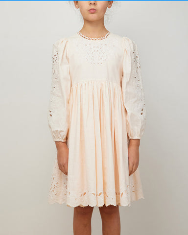 PETITE AMALIE "Wonderland" Daisy Embroidered Pussy Bow Dress in White