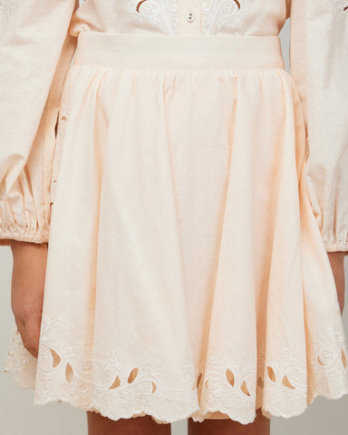 PETITE AMALIE "Petite Pink" Chambray Embroidered Edge Skirt