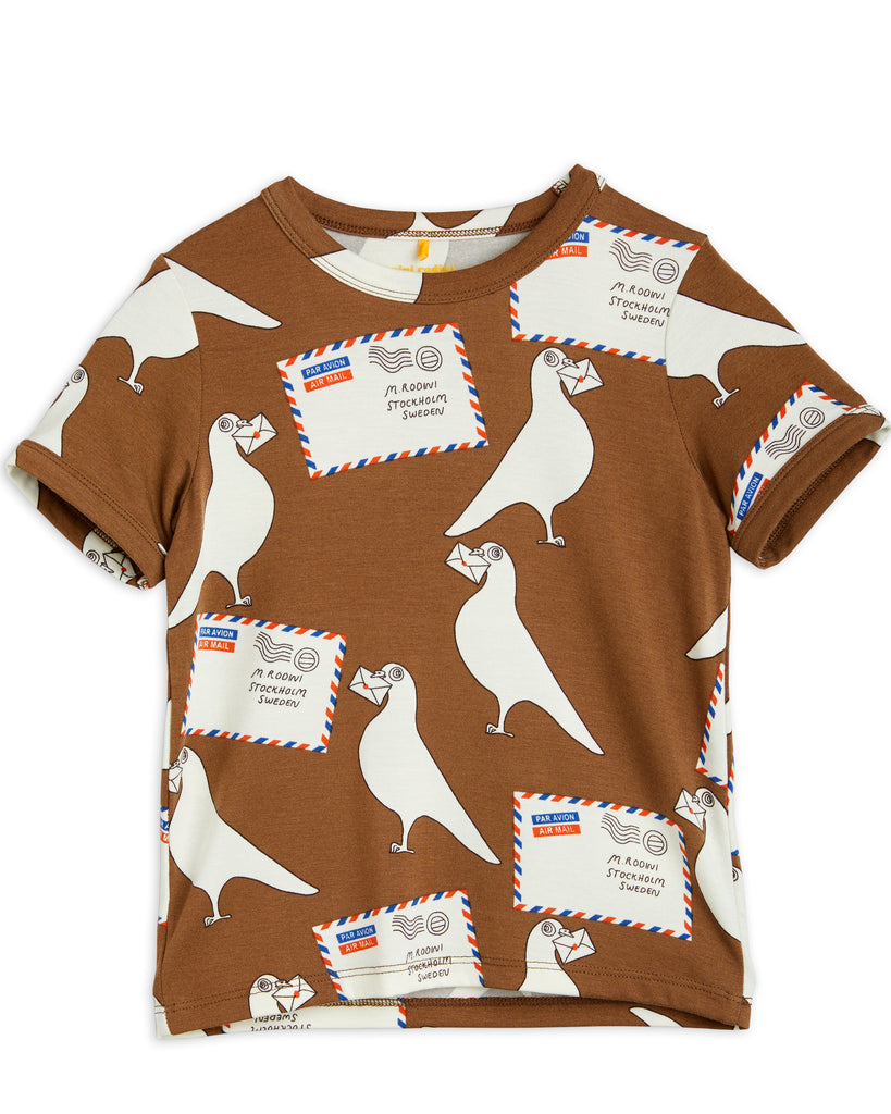 MINI RODINI "Book Club and Pigeon Post" Pigeons T-Shirt in Brown