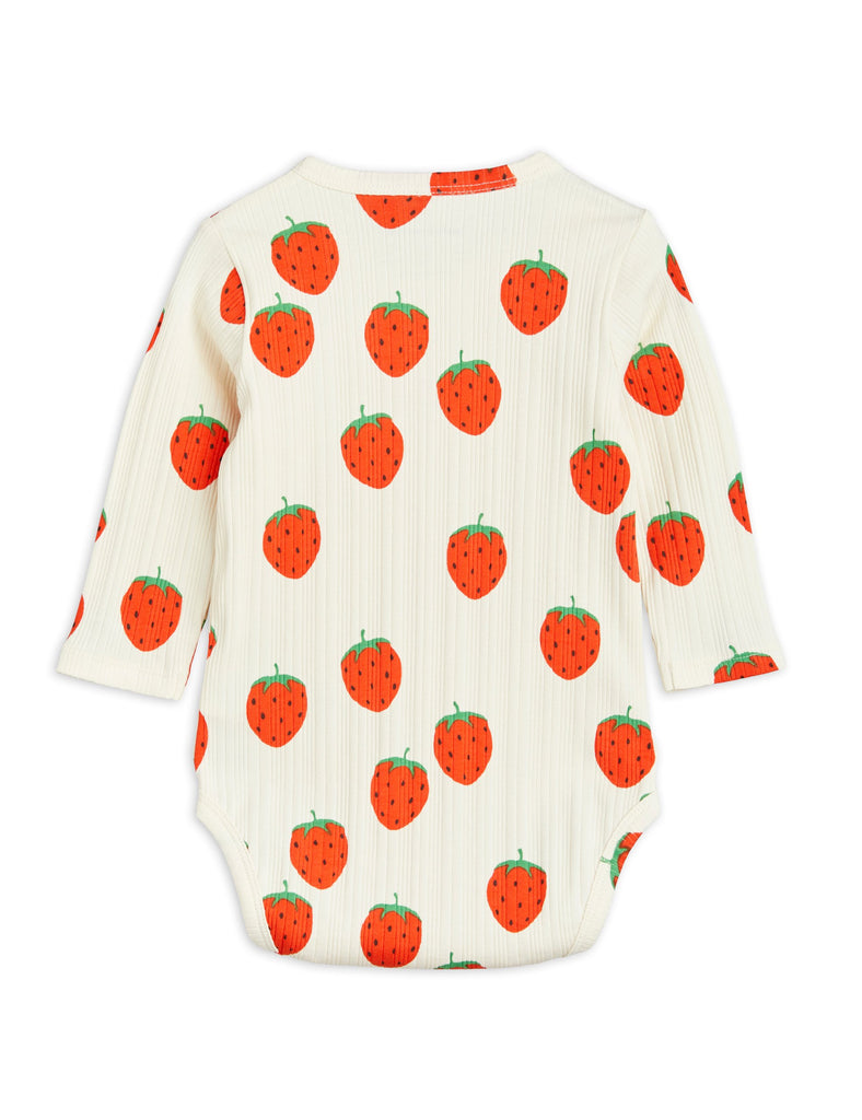 MINI RODINI "Book Club and Pigeon Post" Strawberries Long Sleeve Bodysuit