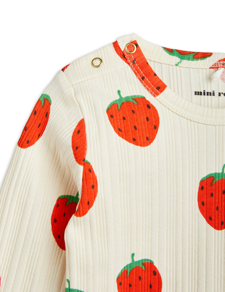 MINI RODINI "Book Club and Pigeon Post" Strawberries Long Sleeve Bodysuit