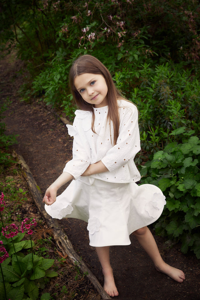 NIKOLIA "Good Morning Heaven" ATLANTA Cotton Skirt with Flower Appliqué in White