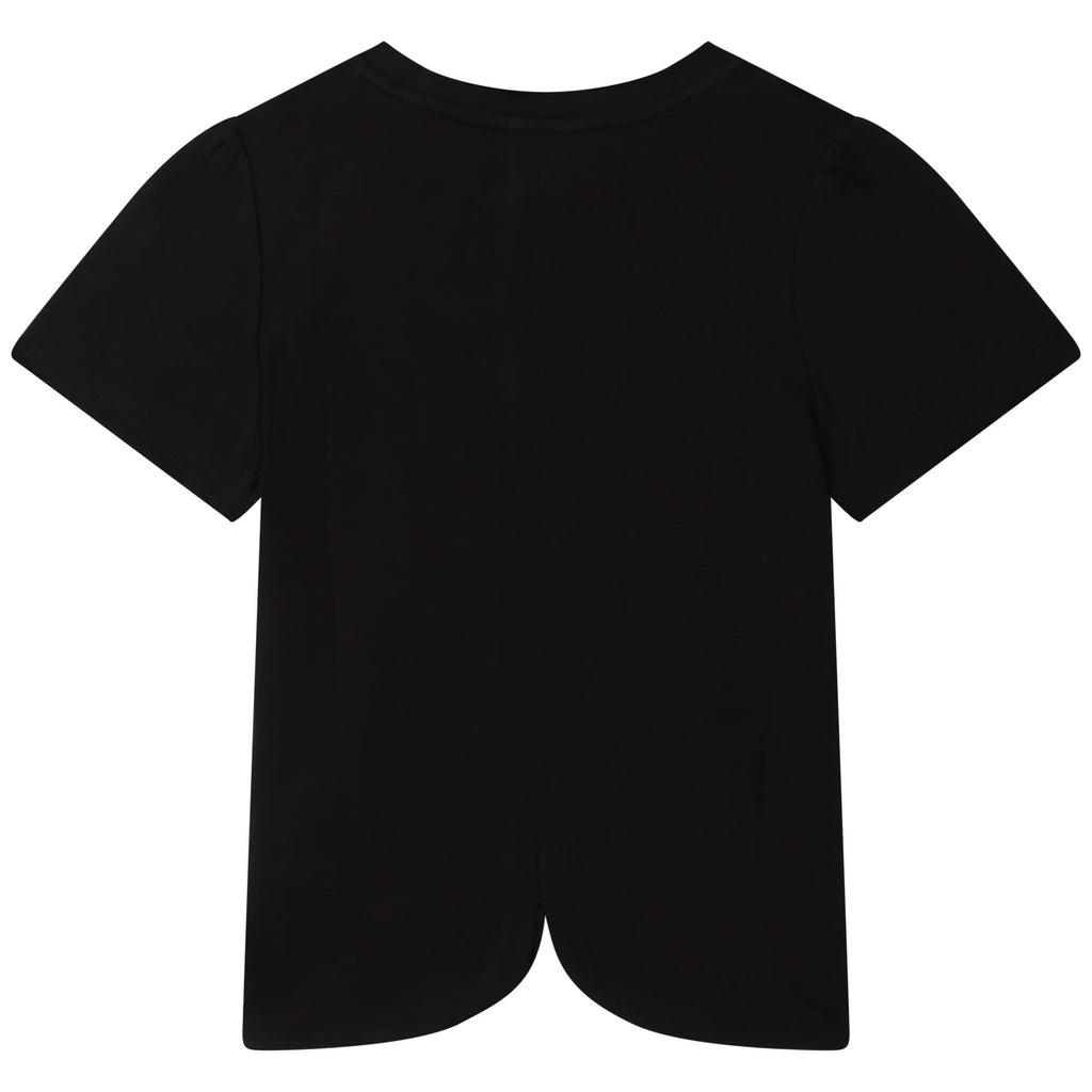 SONIA RYKIEL Short Sleeve Black T-shirt Top with Sequined Lips Graphic