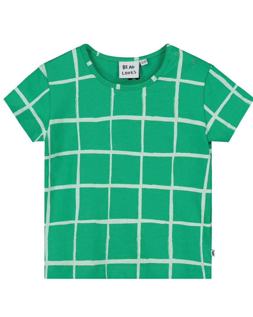 BEAU LOVES Baby Kelly Green Grid Organic Cotton T-shirt Top