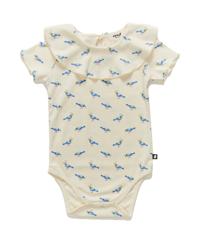 OEUF "Franglaise" Baby Linen Short Sleeve Romper in Toile
