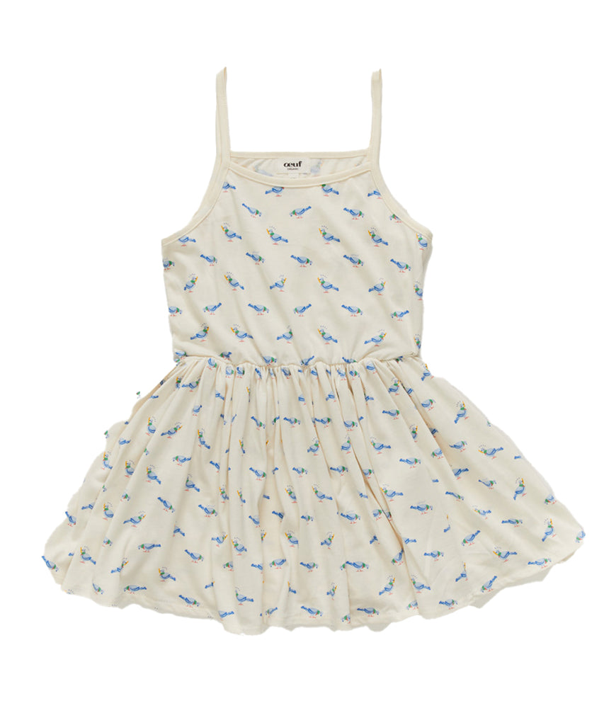 OEUF "Franglaise" Flouncy Bodysuit Dress in Gardenia Pigeons