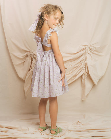 EMILE ET IDA Smocked Dress with Short Sleeve in Violets