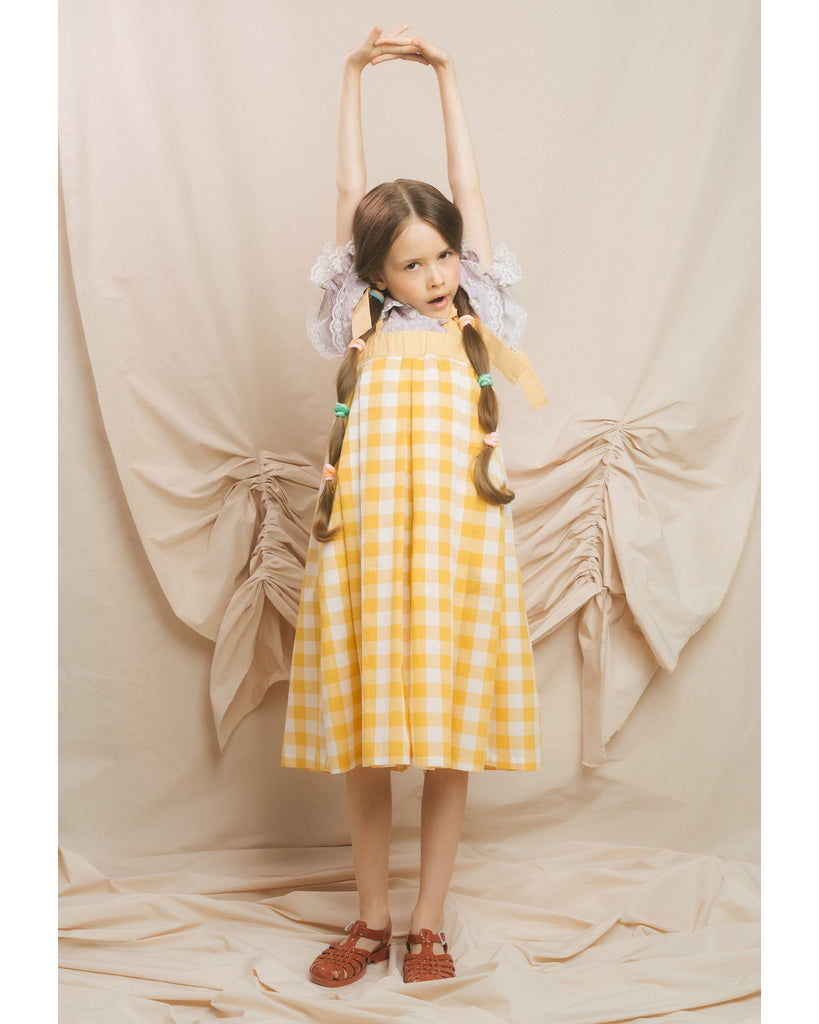 PAADE MODE "ROMANTIC MONSTERS" Yellow Gingham Romper with Bow Ties