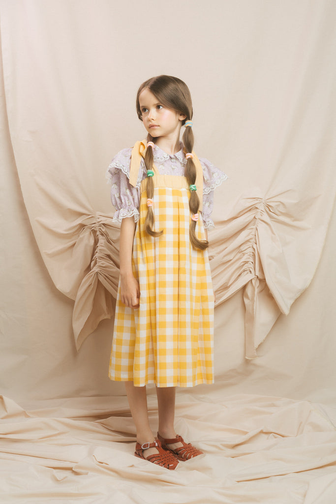 PAADE MODE "ROMANTIC MONSTERS" Yellow Gingham Romper with Bow Ties