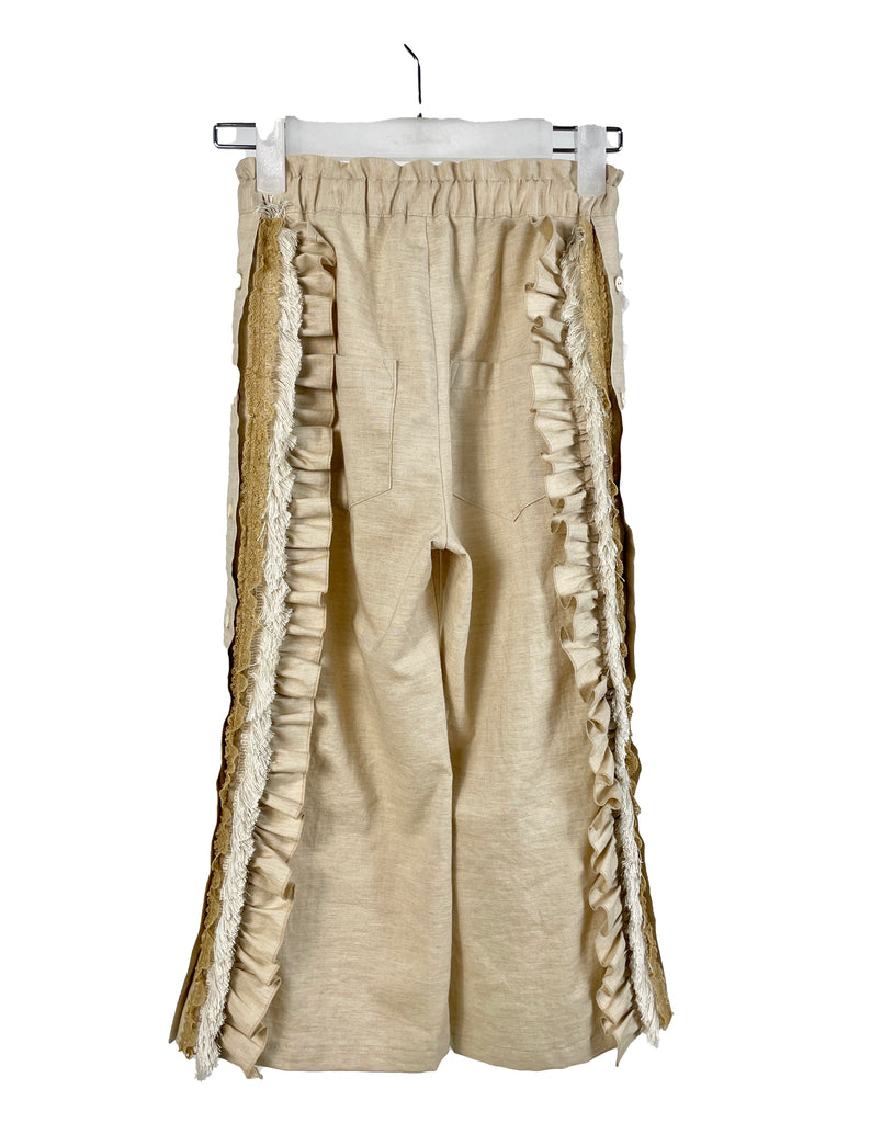 TAGO Ruffled Organic Cotton Pants in Beige