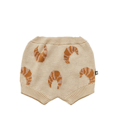 OEUF "Handle With Care" Intarsia Wide Leg Knit Bunny Motif Pants in Camel