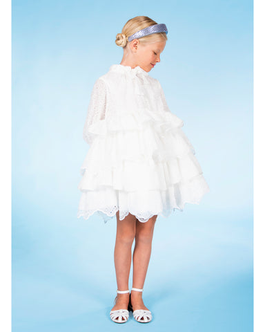 MiMiSol Silk Flounce Dress in White