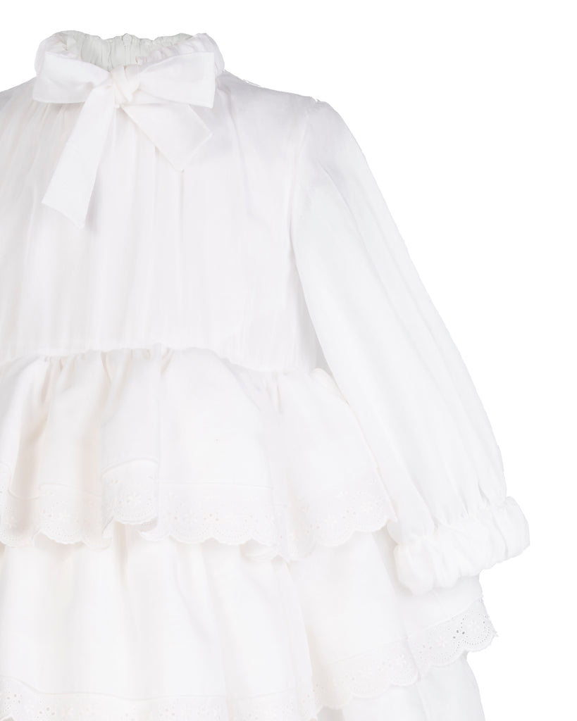 MiMiSol Silk Flounce Dress in White