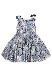 MiMiSol TILE-PRINT SATEEN-COTTON DRESS in Blue and Cream